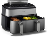 Philips Steam Airfryer 5000 Series Dual Basket - Airfryer & Steamer in One Device, 9L, RapidAir Plus Technology, 19 Cooking Functions, 90% Less Fat, 2 Baskets, Steam Cleaning (NA555/00)
