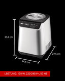 Unold 48825 Uno IJsmachine, zelfkoelende compressor, volautomatisch, 135 W, -35 °C koeling, lcd-display, roestvrijstalen container, timer, compressor