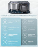 AAOBOSI IJsmachine met 4 modi, 1,6 liter, 3-in-1 ijsmachine, geen voorvriezen met ingebouwde compressor, frozen yoghurt, ijsmachine voor thuis, digitaal display, timer, roestvrij staal