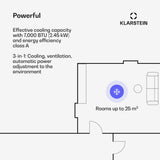 KLARSTEIN Draagbare airconditioning, 7.000 BTU, 3-in-1 airconditioner, draagbaar, met koeling, luchtontvochtiger en ventilator, app/spraakbesturing via Alexa/Google, energiezuinig, voor ruimtes tot 25