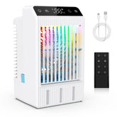 Mobiele airconditioning met display, 1000 ml, draagbare mini-airconditioning, 4-in-1 luchtkoeler, afstandsbediening, timer-airconditioner met dubbele spray en 7 kleuren licht, 4 snelheden