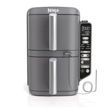 Ninja Double Stack XL Air Fryer Hot Air Fryer with Digital Thermometer, 9.5 L Air Fryer, Vertical, Four Cooking Levels, 2 Cooking Levels, 6 Cooking Functions, 8 Servings, Grey SL451EU