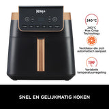Ninja Airfryer MAX PRO, 6.2L, Used No Oil, Large Square Single Tray, Roasting, Baking, Air Frying, Family Size, Non-Stick Coating, Dishwasher Safe Basket and Crisper Plate, AF180EUCP