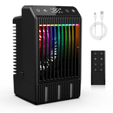 Mobiele airconditioning met display, 1000 ml, draagbare mini-airconditioning, 4-in-1 luchtkoeler, afstandsbediening, timer-airconditioner met dubbele spray en 7 kleuren licht, 4 snelheden