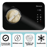 Sommertal ICE1500 IJsmachine, 3-in-1 ijsmachine, yoghurtmaker en sorbet, ijsmachine van roestvrij staal met koelhoudfunctie, ijs om zelf te maken, 1,5 l, 150 W met compressor