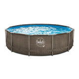 HAF® Swing Metal Frame Pool with Dimensions 305 x 76 cm, Grey with Rattan Look, Approx. 4,500 Litres Water Capacity, High Quality Swimming Pool, Garden Pool/Floor Pool without Filter Pump