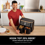 Ninja Foodi MAX Dual Zone Air Fryer, Tongs, 2 Drawers, 9.5L, 6-in-1, Oil Free, Air Frying, Max Crisp, Roasting, Baking, Dishwasher Safe Baskets, Non-Stick Coating, Copper/Black Amazon Exclusive