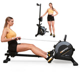 Hop-Sport Opvouwbare Roeitrainer HS-080R Aspen, 16 Niveaus Magnetische Weerstand tot 30 kg, Multifunctioneel LCD-Scherm, Tablethouder, Draagcapaciteit 120 kg, Goud
