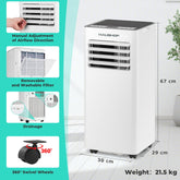 HAUSHOF Mobiele airconditioning, 9000BTU, 4-in-1, koelen, ontvochtigen, ventilatoren, slapen, airconditioner, mobiel met afvoerslang, afstandsbediening, isolatiehoes voor ruimtes tot 30 m²