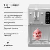 Klarstein IJsmachine, softijsmachine, 1,5 l, met touchdisplay, Keep-Cool-functie, 5 l capaciteit, speciale apparaten, milkshake- en smoothiemaker, zelfreinigende functie, afneembare schenktuit, wit