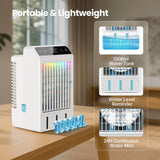 Mobiele airconditioning met display, 1000 ml, draagbare mini-airconditioning, 4-in-1 luchtkoeler, afstandsbediening, timer-airconditioner met dubbele spray en 7 kleuren licht, 4 snelheden