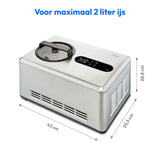 MEDION slimme ijsmachine met compressor (zelfkoeling, app bediening incl. ijsrecepten, LED display, 2 liter, yoghurtijs, roestvrij staal, MD12170)