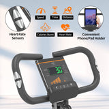 leikefitness Fietstrainer, inklapbare hometrainer, fitnessfiets, multifunctionele ergometer, fitnessapparaat voor thuis met 12-traps weerstand, hartslagmeter, trekbanden, voor cardio