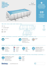 Bestway Power Steel Frame Pool Set with Filter Pump 404 x 201 x 100 cm, Light Grey, Square