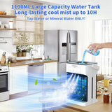 Vairtinary Mobiele airconditioning met afstandsbediening, 1100 ml, mini-luchtkoeler met waterkoeling, 3 luchtsnelheden en 3 koelnevel, 2-8 uur timer en 7 leds, mobiele airconditioner voor kamers