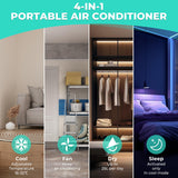 HAUSHOF Mobiele airconditioning, 9000BTU, 4-in-1, koelen, ontvochtigen, ventilatoren, slapen, airconditioner, mobiel met afvoerslang, afstandsbediening, isolatiehoes voor ruimtes tot 30 m²