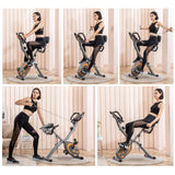 leikefitness Fietstrainer, inklapbare hometrainer, fitnessfiets, multifunctionele ergometer, fitnessapparaat voor thuis met 12-traps weerstand, hartslagmeter, trekbanden, voor cardio