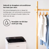 Bosch Cool 4000 Portable AC - 3-in-1: Airconditioning, ontvochtiger, ventilator - 2,6 kW voor kamers tot 35m² - Met automatische modus, stille modus & slaapstand