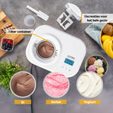 TZS First Austria IJsmachine & yoghurtmaker, zelfkoelend met compressor en uitneembare 1 liter ijshouder, yoghurtmachine voor thuis, incl. maatbeker en spatel