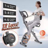 leikefitness Fietstrainer, inklapbare hometrainer, fitnessfiets, multifunctionele ergometer, fitnessapparaat voor thuis met 12-traps weerstand, hartslagmeter, trekbanden, voor cardio