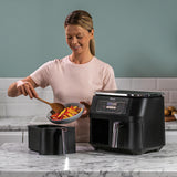 Ninja Foodi Dual Zone Digital Air Fryer, 2 Drawers, 7.6L, 6-in-1, Oil Free, Air Frying, Roasting, Baking, Warming, Drying, Cooks 4-6 Servings, Dishwasher Safe Baskets, Anti-Bake, Black AF300EU