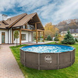 HAF® Swing Metal Frame Pool with Dimensions 305 x 76 cm, Grey with Rattan Look, Approx. 4,500 Litres Water Capacity, High Quality Swimming Pool, Garden Pool/Floor Pool without Filter Pump