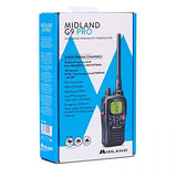 Midland G9 Pro Dual Band Walkietalkie, zender en ontvanger, 40 kanalen, PMR446 en 69 LPD-kanalen, inclusief 4 oplaadbare batterijen 1,2 V/1800 mAh AA Ni-MH, oplader, riemclip en oortelefoon