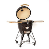 YNNI KAMADO TQ0C25BU op maat gemaakte XL 25" Grill met trolley en bamboe tafels, blauw met chipinvoer, BBQ, keramiek, ei, roker, TQ0C25BU