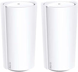 TP-Link Deco XE200 (2-pack) - 6E Mesh AI AXE11000, Tri-Band, 2,4 GHz/5 GHz/6 GHz, optimale huizen tot 6 slaapkamers, AP-modus, 1 poort 10 Gbit/s/2 Gigabit poort, WPA3, licht C-configuratie