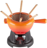 Le Creuset 600200009 Fondueset, geëmailleerd gietijzer, met verstelbare brander en 6 vorkjes, voor kaas/chocolade/vlees, 1,6 liter, Volcanic