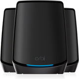 NETGEAR Orbi Tri-Band WiFi 6 Mesh-systeem (RBK863SB) – router met 2 satellietextenders (Black Edition), dekking tot 540 m², 100 apparaten, internetpoort van 10 Gig,AX6000