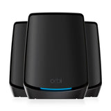 NETGEAR Orbi Tri-Band WiFi 6 Mesh-systeem (RBK863SB) – router met 2 satellietextenders (Black Edition), dekking tot 540 m², 100 apparaten, internetpoort van 10 Gig,AX6000