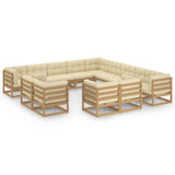 Lechnical Tuinset voor buiten, woonkamer, tuin, buiten, tuinmeubelset, sofa, tuin, 13 stuks, kussens, bruin, honing, van grenenhout, B R R