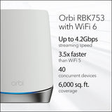 Netgear Orbi RBK753 WiFi 6 Mesh WLAN-systeem (4.200 MBit/s snelheid, tri-band set van 3 met mesh-router + 2 x mesh-repeater-satellieten, tot 525 m² afdekking, AX4200 voor 40+ apparaten)