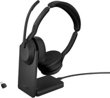 Jabra Evolve2 55 draadloze stereo headset met oplaadstandaard, Jabra Air Comfort technologie, noise cancelling microfoons en ANC - werkt met UC-platforms zoals Zoom en Google Meet - zwart