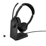 Jabra Evolve2 55 draadloze stereo headset met oplaadstandaard, Jabra Air Comfort technologie, noise cancelling microfoons en ANC - werkt met UC-platforms zoals Zoom en Google Meet - zwart