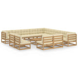 Tidyard 14-delig Tuinmeubelen met kussen, tuinsofa, set, tuinset, zitgroep, sofa, lounge, tuinset, zitmeubel, middenbank, hoekbank, honingbruin, massief grenen, kussenkleur: crèmewit