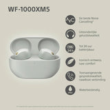 Sony WF-1000XM5 Draadloze Noise Cancelling oordopjes, Bluetooth, in-ear koptelefoon met microfoon, tot 24 uur batterijduur en snellaadfunctie, IPX4 waterbestendig, werkt met iOS & Android - Zilver