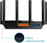TP-Link Archer AX73 WiFi 6 Gigabit WLAN Router (4804 Mbit/s 5 GHz, 574 Mbit/s 2,4 GHz, 5×Gigabit poorten, 1× USB 3.0, HomeShield, OneMesh, Avira, ideaal voor 8K-Streaming, Tether App) zwart