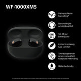 Sony WF-1000XM5 draadloze hoofdtelefoon met ruisonderdrukking, Bluetooth, in-ear hoofdtelefoon, microfoon, batterijduur tot 24 uur, snellaadfunctie, IPX4, iOS- en Android-compatibel - zwart, klein