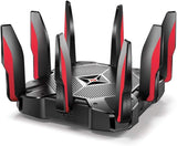 TP-Link AC5400 MU-MIMO Tri-Band Gaming Router, 8 × Gigabit LAN-poorten, 1,8 GHz 64 Bit Quad-Core CPU, 2 × USB 3.0-poorten, ideaal voor gaming Xbox/PS4/Steam en 4K, compatibel met Alexa (Archer C5400X)