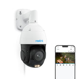 Reolink 4K 8MP UHD PTZ buiten beveiligingscamera PoE met 5X 3D optische zoom, autotracking, kleuren nachtzicht, slimme persoon/voertuig/dier detectie, twee-weg audio, 24/7 opname, RLC-823S1