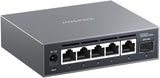 XikeStor 6-poorts 2.5G webbeheerde Ethernet-schakelaar, VLAN/QoS/STP/IGMP/LACP ondersteund, Fanless Easy Smart 2.5Gb netwerkschakelaar, Aluminium behuizing, Desktop/wandmontage