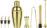 Cocktail Set Cobbler 41480-G8, 8 stuks, roestvrij staal goud glanzend, bestaande uit: ijsveer, cocktailmes, ijsblokjes, lepel, shaker, 3 schenktuiten