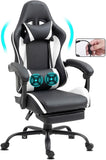 Gemani Bureaustoel, gamingstoel, massagefunctie, USB, gamingstoel, ergonomische gamerstoel met voetensteun, hoofdsteun, lendenkussen, draaistoel, 02-0042 (wit)