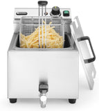 HENDI Friteuse Mastercook, met aftapkraan, veiligheidsthermostaat, frituurmand met extra lange handgreep, koude zone voor langere olielevensduur, 8L, 230V, 3500W, 300x515x(H)345mm, 18/0 RVS