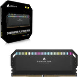 Corsair DOMINATOR PLATINUM RGB DDR5 64GB (2x32GB) 6400MHz C32 Intel Desktop-Arbeitsspeicher (Onboard Spanningsregeling, Gepatenteerde CORSAIR DHX-Koeling, 12 Ultra-Heldere CAPELLIX RGB LED's) Zwart