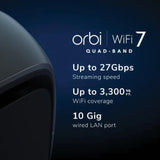 NETGEAR Orbi WiFi 7 Mesh extra satelliet, (RBE970B) WiFi-netwerk, compatibel met Orbi RBE972S en RBE973S, verhoogt de dekking tot 220 m2, BE27000 802.11be (tot 27 Gbps)