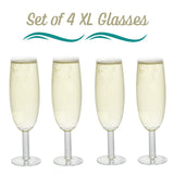 Extra grote XL champagnefluitglazen (4 stuks) - 25 oz - elk bevat een volle fles champagne of wijn - leuk gigantisch glaswerk voor feesten, Galentine's Day & 21e verjaardagen - Valentijnsdag