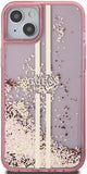 GUESS GUHCP15SLFCSEGP Hoes voor iPhone 15/14/13 6,1 inch roze hardcase vloeibare glitter gouden strepen